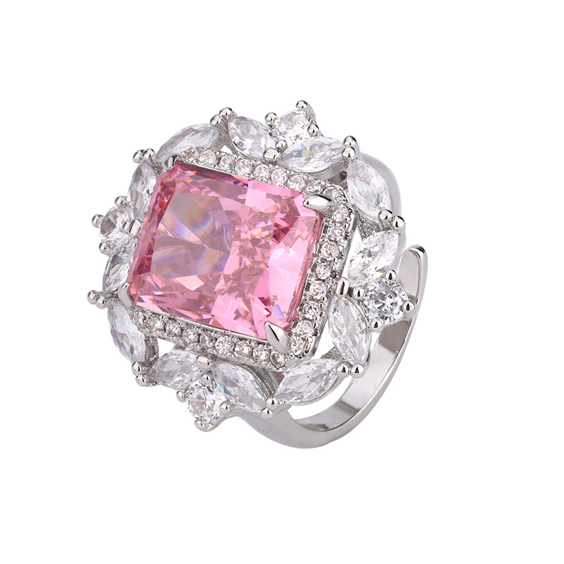 Nueva joyería de Zhuang Shengsheng, diamante con alto contenido de carbono, flor de hielo, diamante rosa profundo, incrustaciones de cobre, traje de moda de alta gama 10*12-6*8