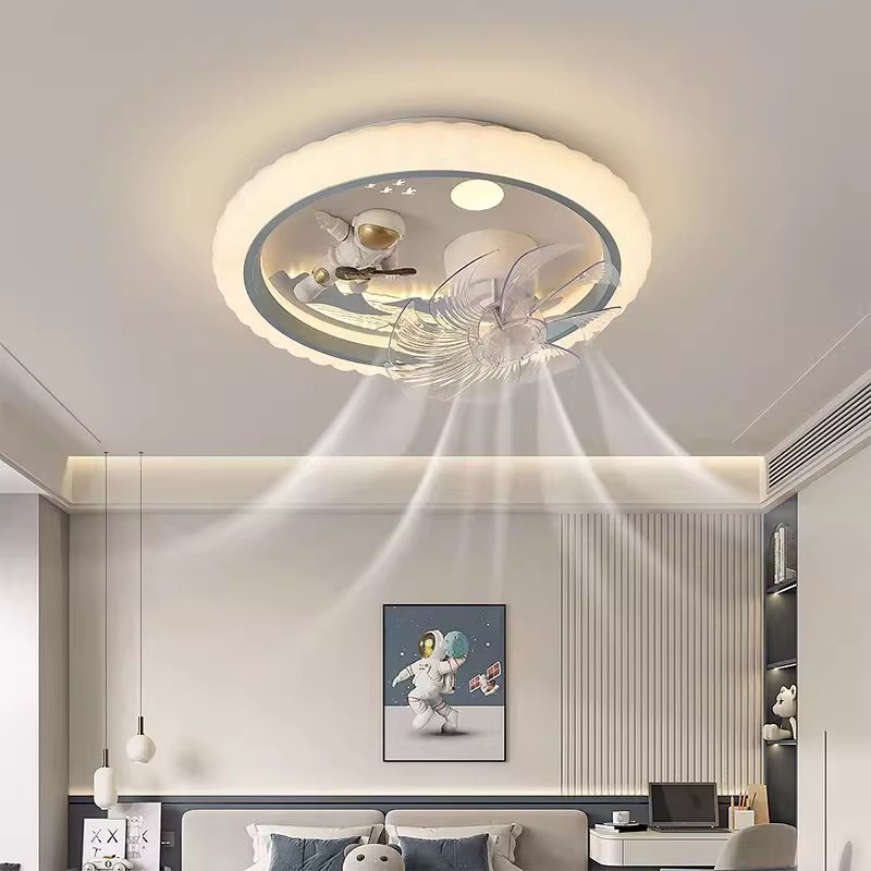 2025 New Kidsren's Room Lamp Cartoon Boy Girl Bedroom Led Eye Protection Ceiling Lamp Shaking Head Variable Frequency Fan Lamp