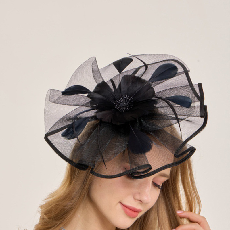 European and American Popular Mesh Feather Hats, Bridal Banquet Party, Horse Racing Festival Headwear, Stage Show Hair Accessories Wholesale