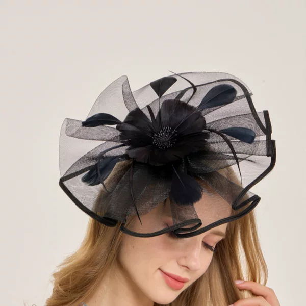 European and American Popular Mesh Feather Hats, Bridal Banquet Party, Horse Racing Festival Headwear, Stage Show Hair Accessories Wholesale