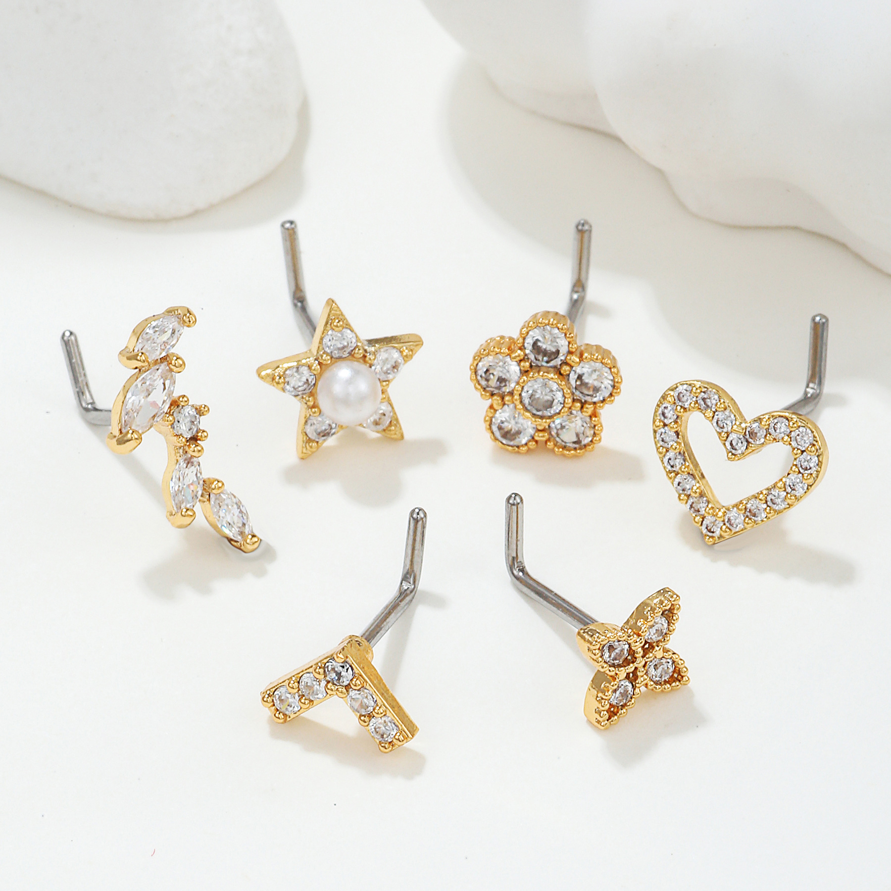Fashion Heart Shape Copper Plating Zircon Nose studs 1 Piece
