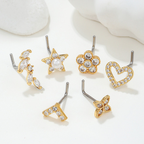 20g thin rod screw L rod zircon nose nail nose piercing nose jewelry European and American new popular foreign trade piercing jewelry wholesale