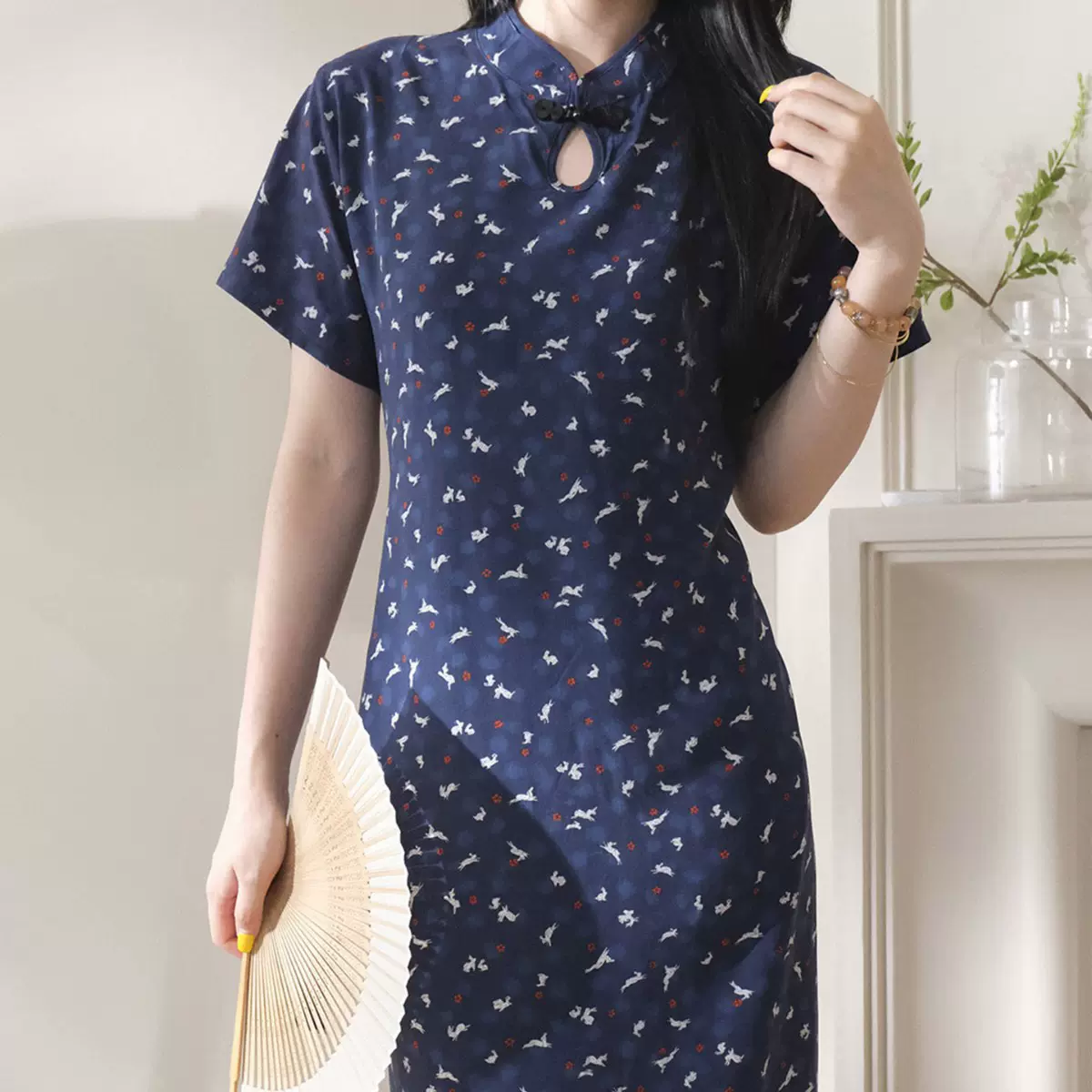 棉绸世家复古中式改良旗袍睡裙2025夏季绵绸印花文艺家居服连衣裙