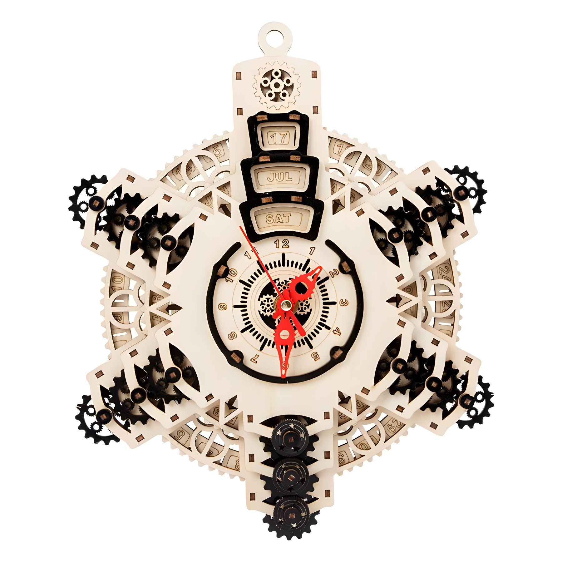 Diy calendario perpetuo reloj de montaje de transmisión de madera creativo relojes mecánicos regalos máquina caja de contraseña juguetes
