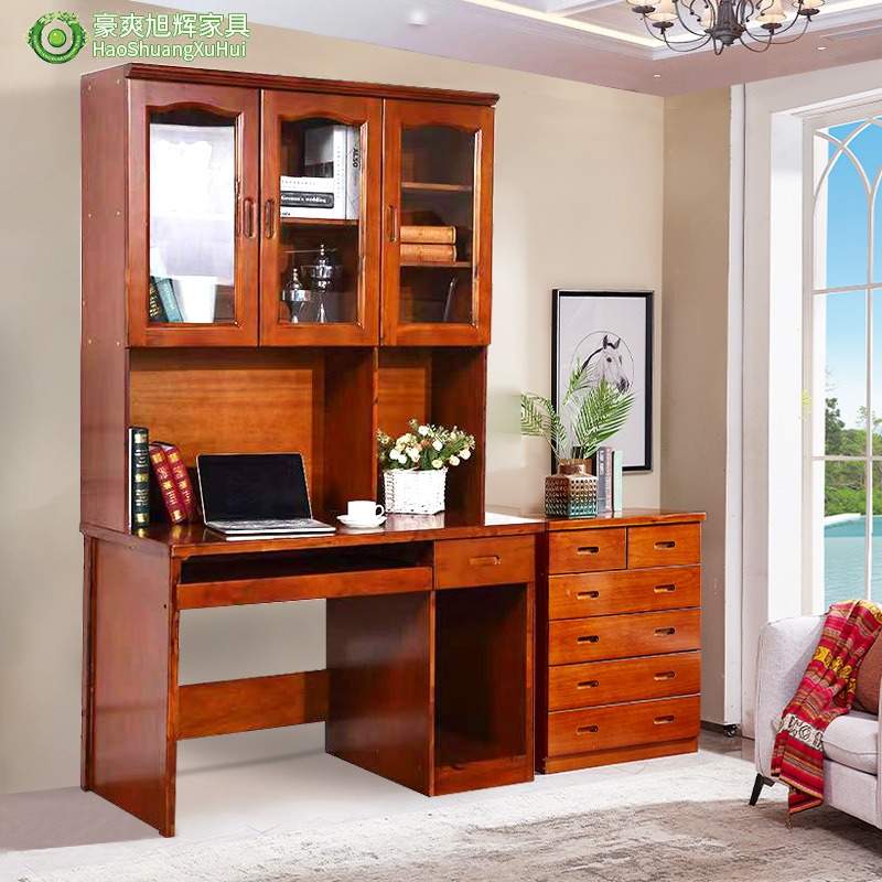 뜨거운 판매 단단한 나무 조합 간단한 사무실 데스크탑 컴퓨터 1 미터 2 책상 녹나무 침실 책장