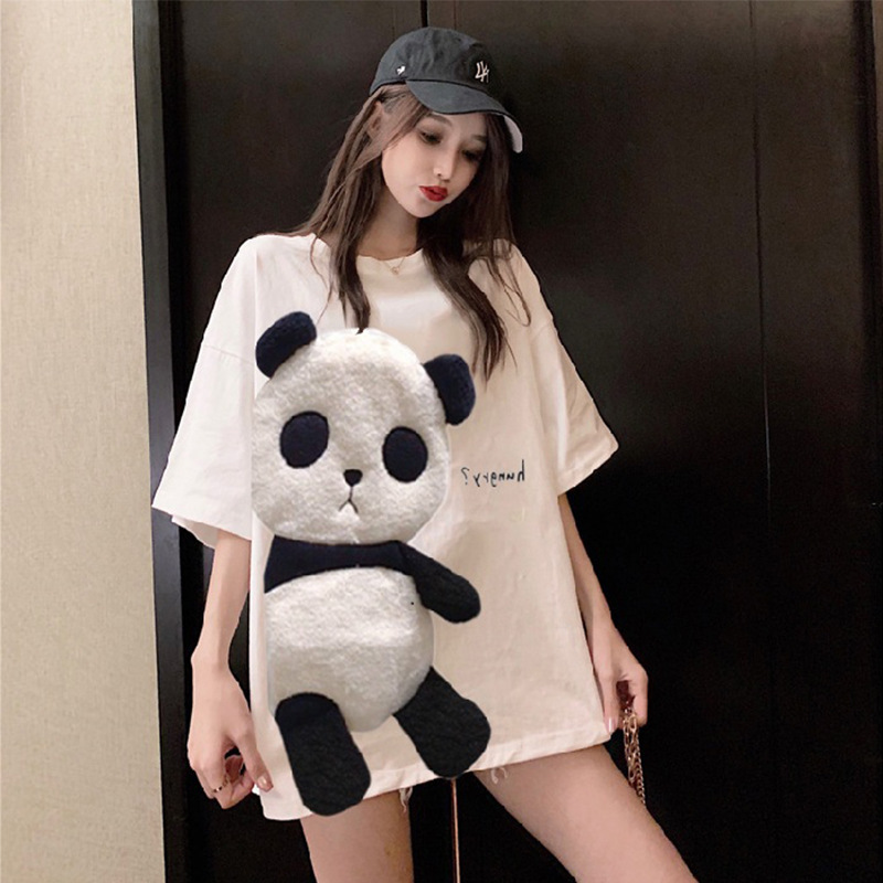 Women's cartoon embroidery summer Korean version of the new long short sleeve T-shirt women's foreign trade jacket women's wholesale