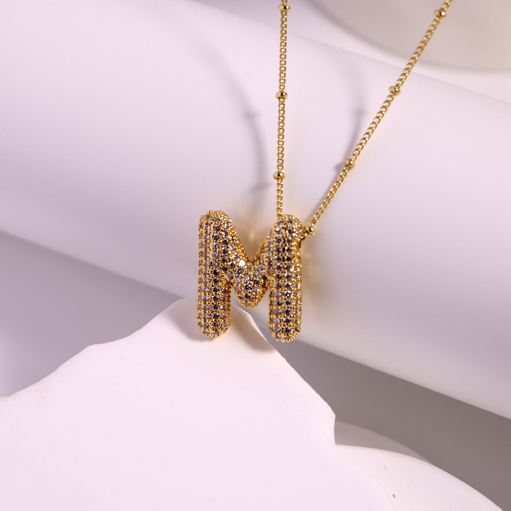 Letter Pattern Wholesale Basic Modern Style Classic Style Letter Copper Inlay 18K Gold Plated Zircon Pendant Necklace