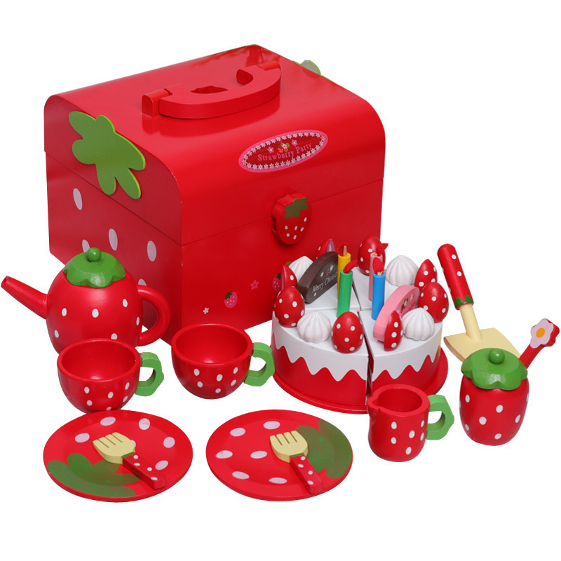 Juego de simulación para niños CE, caja de madera portátil con postres y pasteles, helado realista para cortar, juguete de cocina rosa.