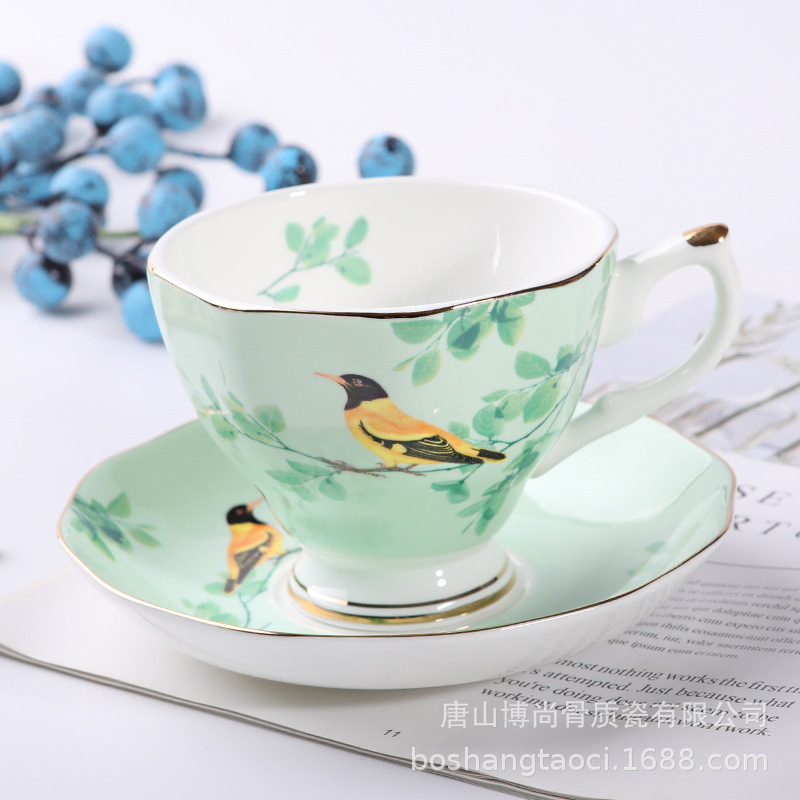 Tangshan hueso porcelana taza de café y plato puede ser impreso regalo recuerdo