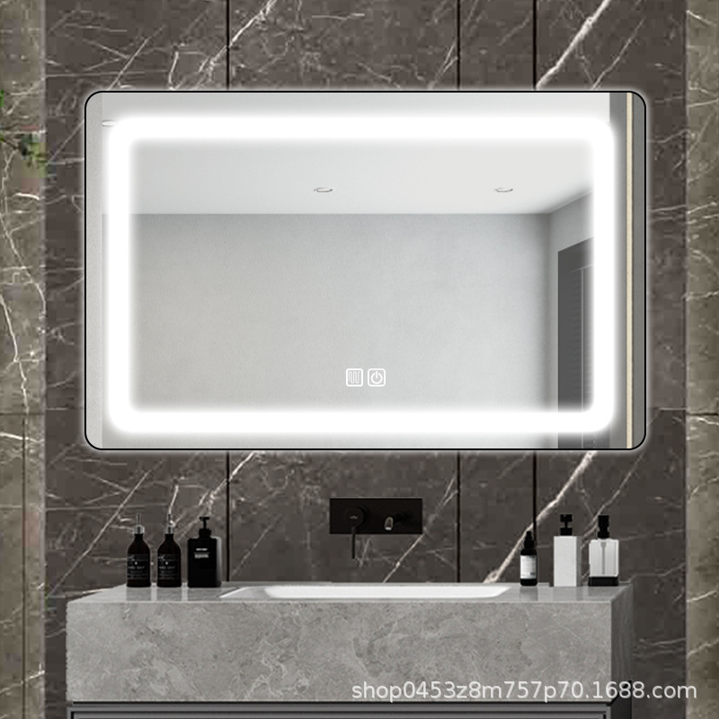 Espejo inteligente cuadrado pantalla táctil baño con lámpara anti-nebble baño colgado pared espejo maquillaje