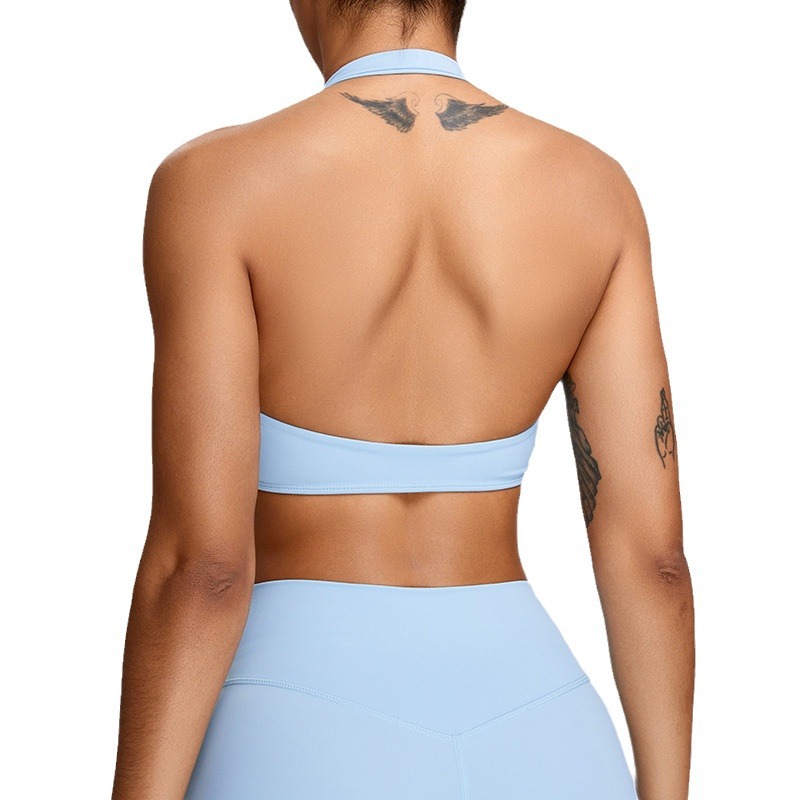 Europa y los Estados Unidos desnudos cuello colgante hermosa ropa interior deportiva de secado rápido ropa de ejercicio de alta resistencia a prueba de choque sujetador de yoga