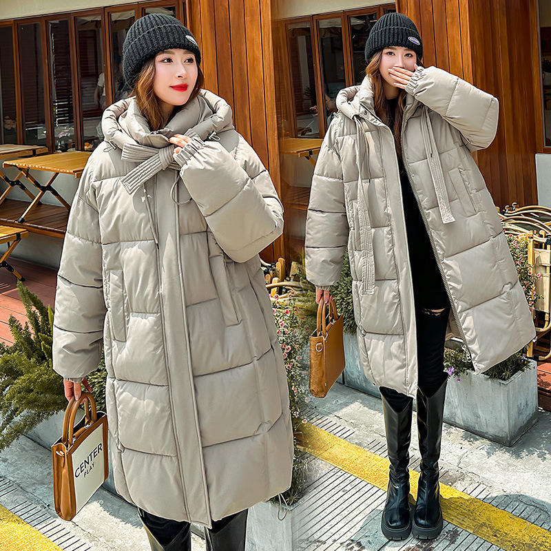 Capa de algodón de pluma, ropa de algodón de mujer gruesa, ropa de pan resistente al frío grande, larga y suelta, chaqueta de algodón de invierno sobre la rodilla image 3