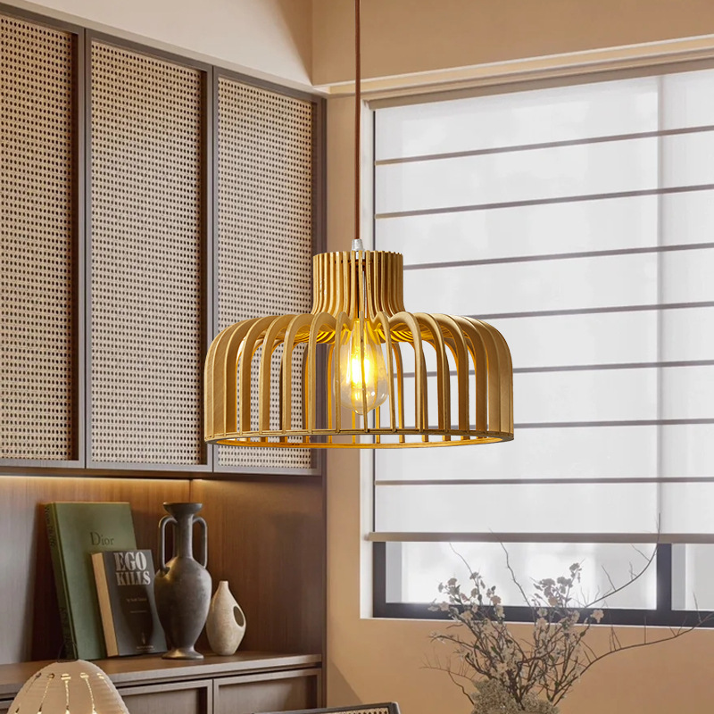 Retro estilo silencioso araña de madera maciza personalidad creativa restaurante cafetería B & B tienda comercial nogal color lámparas