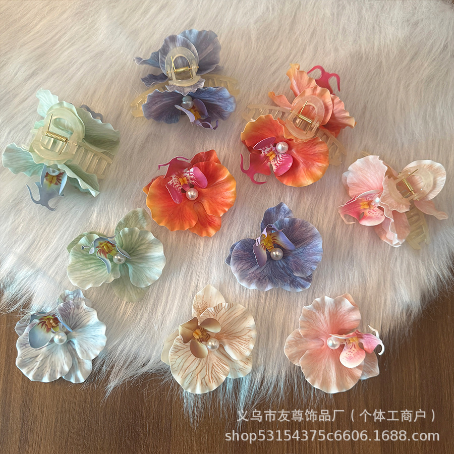 New Butterfly Orchid Flower Hairpin, High-Looking Grabber, Atmospheric Holiday Photo Duckbill Hairpin, Cross-Border Headwear