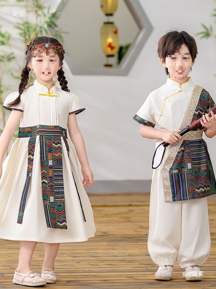 儿童少数民族服装夏季新疆男童维族尔族女孩藏族蒙古族舞蹈演出服
