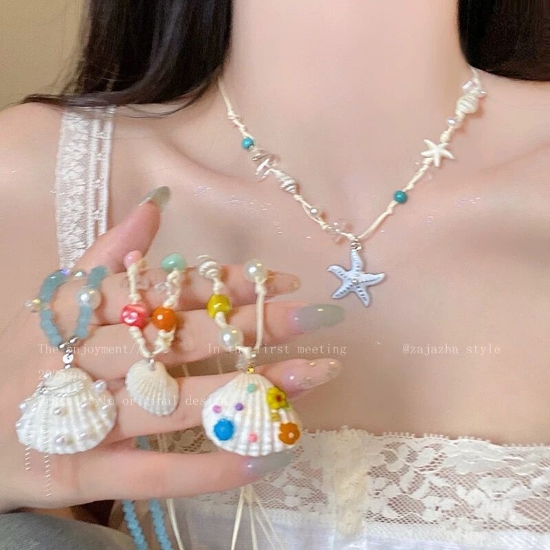 海辺で会いましょう〜ドーパミンシェルビーズネックレスガールズニッチデザイン鎖骨チェーンサマーバケーションスタイルアクセサリー|undefined