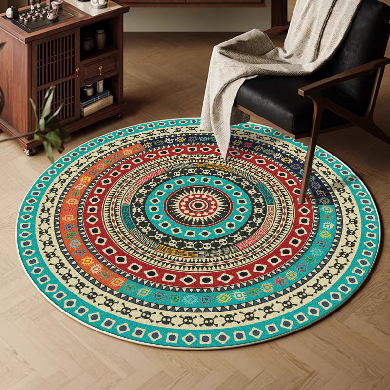 Retro alfombra redonda sala de estar estilo nacional persa almohadilla de silla anti-deslizante anti-sucio lujoso alfombra de dormitorio