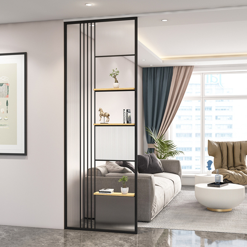 Light Luxury Wrought Iron Long Rainbow Glass Screen Partition for Living Room, Entryway, Bathroom, Privacy Decoration for Small Apartments