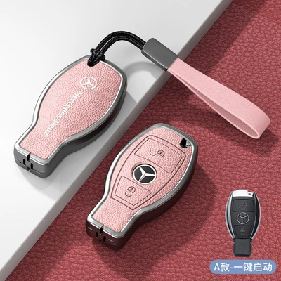 Car key bag, Cover C-Class 260L Glc300 S400 - standard-model-a-one-button-start-2-button-pink-zinc-alloy-shell-hand-strap