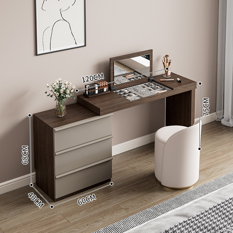 월넛 컬러 120 화장대 + 60 서랍장 + 골드 원형 스툴