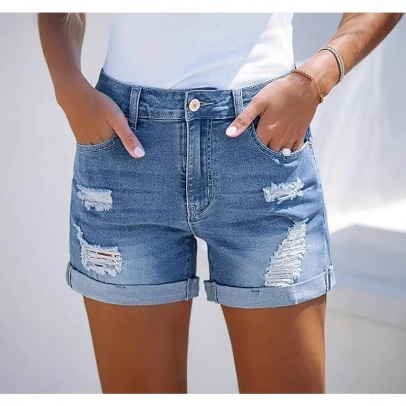 in stock Amazon TEMU Women Jeans High Waist Comfortable Slim-Fit Slimming Fashionable Straight Casual Denim Shorts