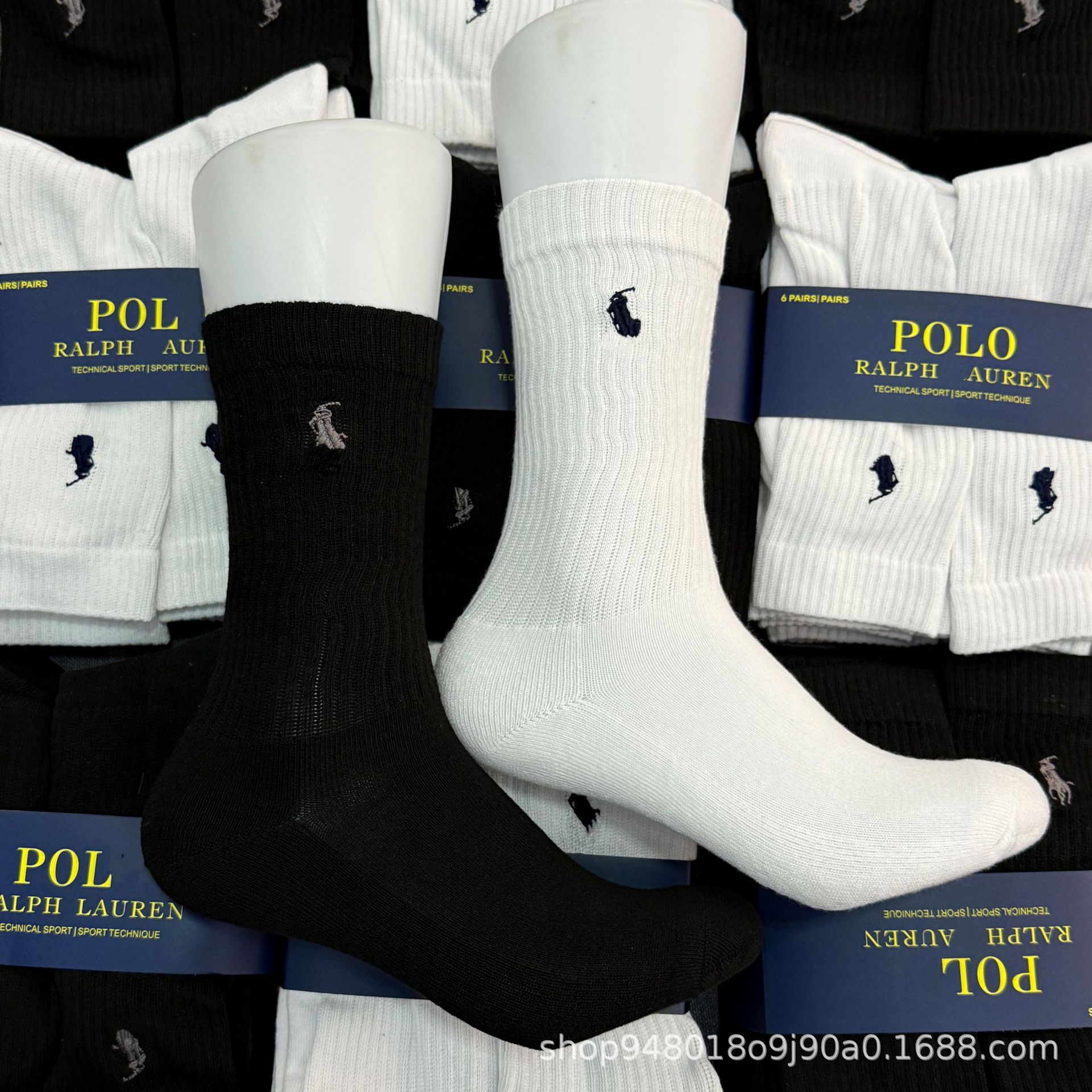 폴로 자수 긴 흑백 캐주얼 양말 비즈니스 스포츠 양말 남성용 통기성 테리 양말 국경 간 도매