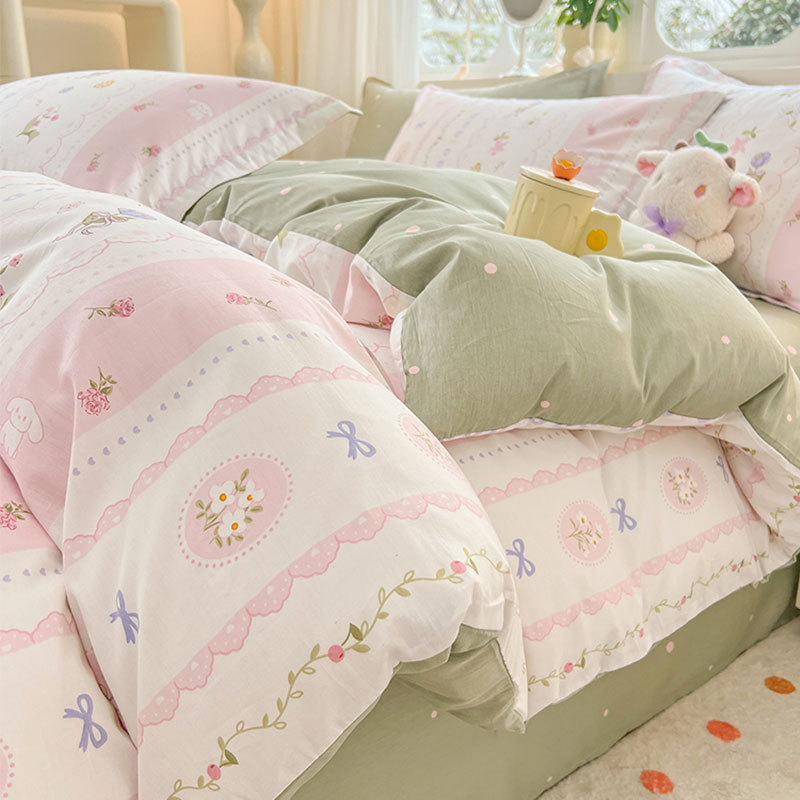 Conjunto de algodón de cuatro piezas de algodón 2025 nueva ropa de cama fresca funda de edredón floral sábana dormitorio juego de tres piezas