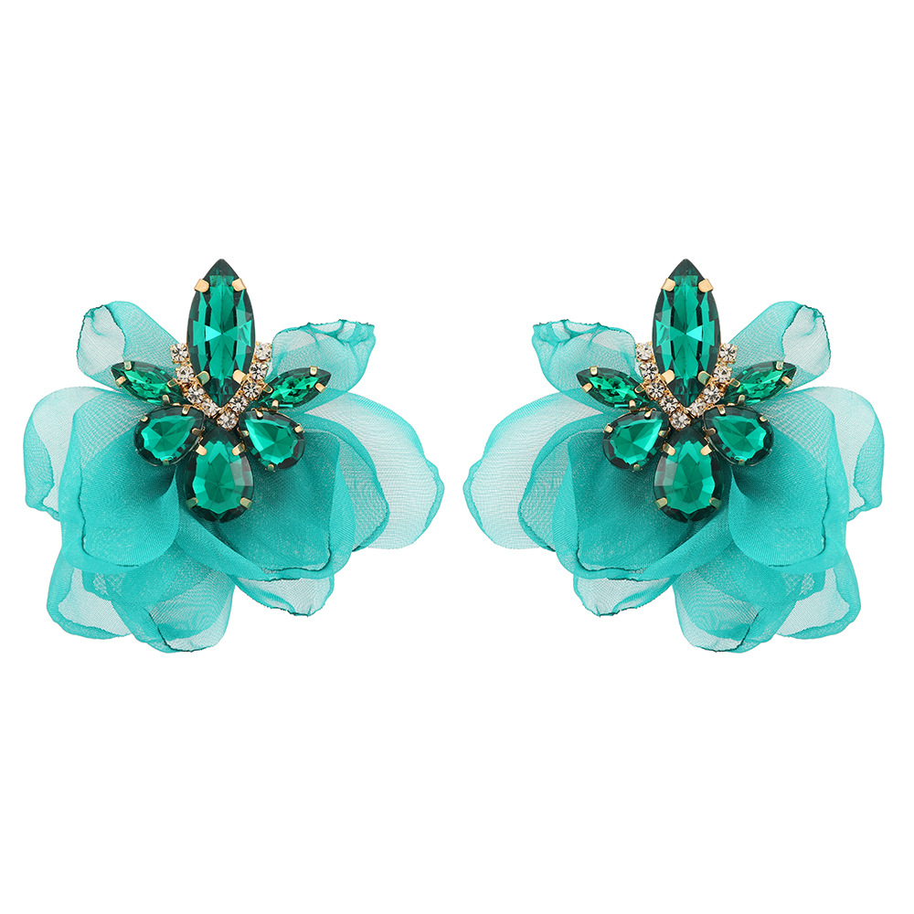 Daily Occasion Rhinestone Material 1 Pair Sweet Flower Cloth Rhinestone Earrings