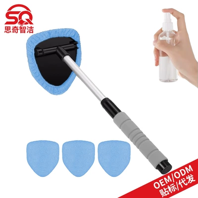 Car Windshield Cleaning Brush, Car cleaning tools - 1-b-type-eva-pentagonal-plastic-piece-4-light-blue-cloth-covers-1-100ml-spray-bottle