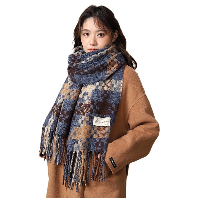Autumn and winter atmosphere woven plaid fringe warm scarf couples, enlarged thick long scarf, shawl for warmth_voghion.com
