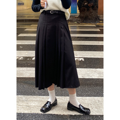 七姨 垂坠感西装裙百褶半身裙女2022秋冬韩版高腰宽松中长款裙子