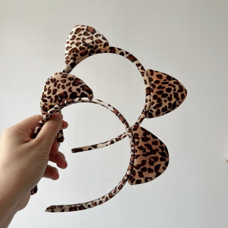 万圣节卡通豹纹发箍毛绒豹纹猫耳朵发箍动物耳朵万圣节头箍|undefined