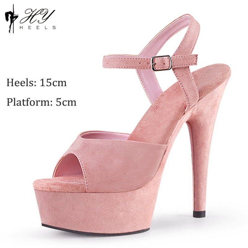 Sandal cao gót 15cm quai khóa phong cách dự tiệc thanh lịch — Đỏ mơ, Đen Đỏ, Đỏ rượu, Màu đen