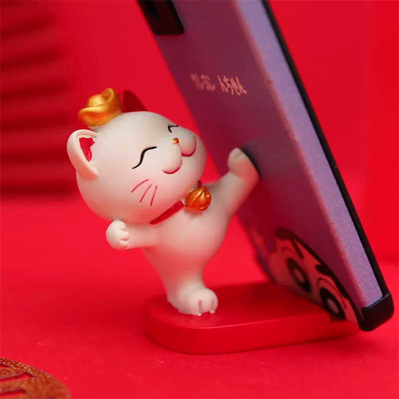 创意步步高升发*财猫手机支架摆件吉祥喜庆节日送家人朋友开业礼