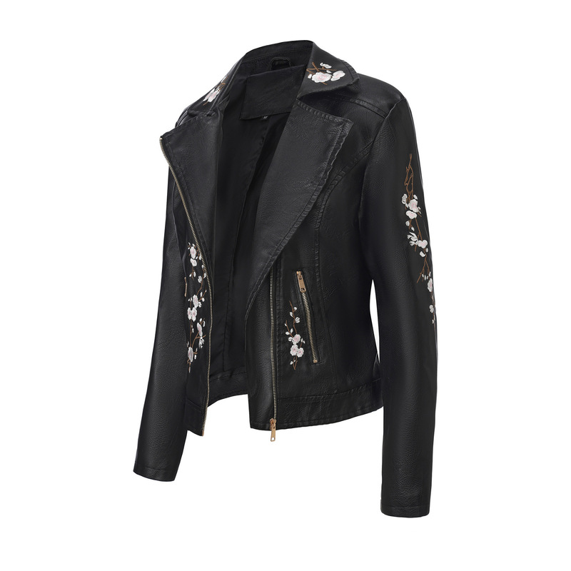 2025 New Embroidered Leather Jacket with Diagonal Zipper, Long-Sleeved Spring & Fall Jacket, European Size Women's Motorcycle Jacket, Cross-Border Women's Clothing 2025 New Embroidered Leather Jacket with Diagonal Zipper, Long-Sleeved Spring & Fall Jacket, European Size Women's Motorcycle Jacket, Cross-Border Women's Clothing
