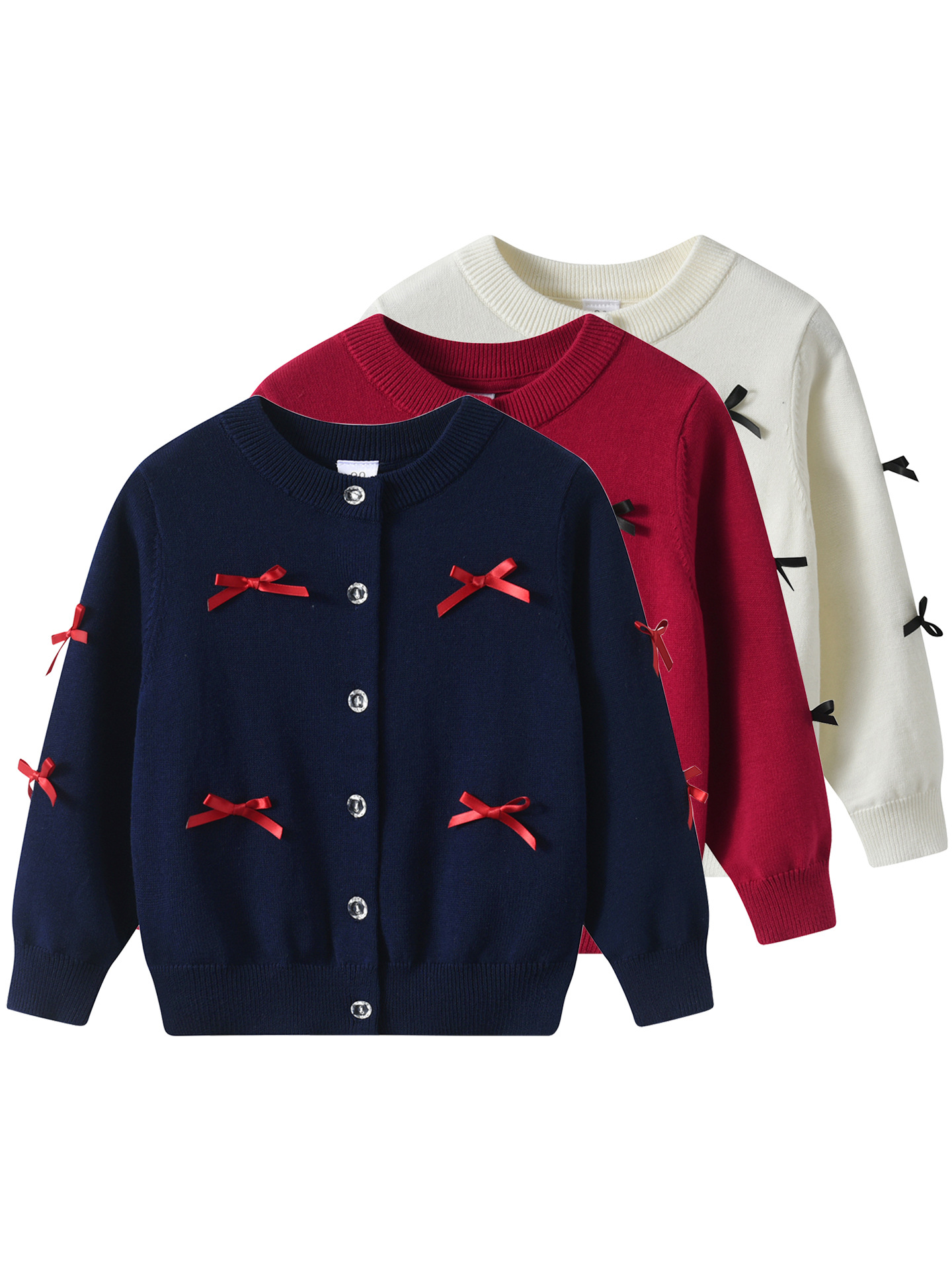 2025春秋蝶結びの女の子のセーターのカーディガンの子供服の純綿の洋風のニットの親子の中の大きい子供服