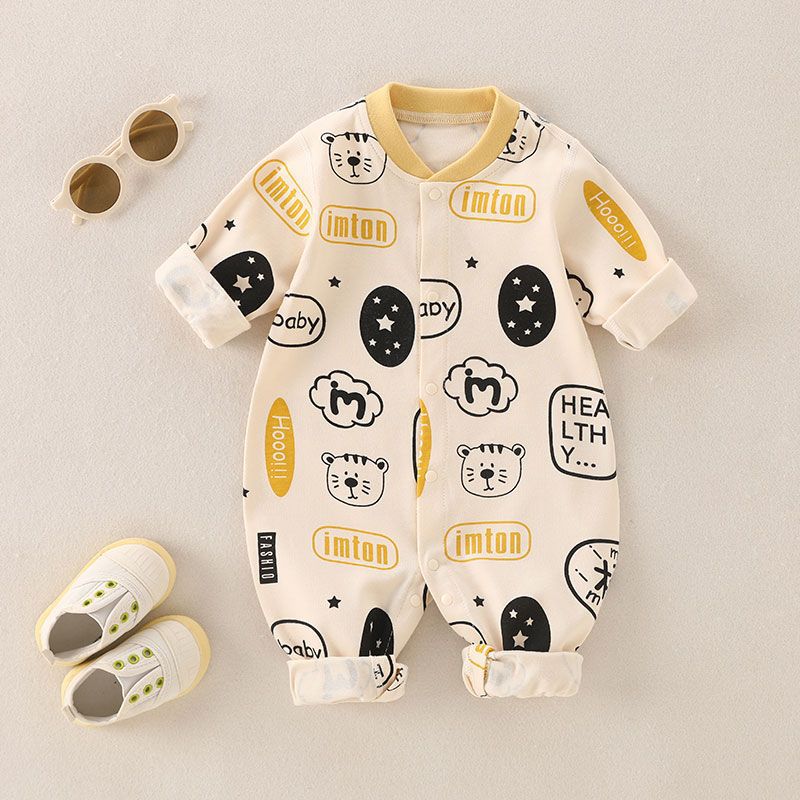 Baby Jumpsuit Spring & Fall Pure Cotton Intimates Bottoming Women's Crawling Suit Men's Long-Sleeved Cartoon Baby Clothes Newborn Outing Clothes