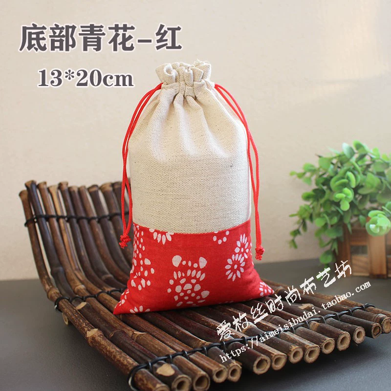 Cloth bag, Chinese style, drawstring, cotton and linen, for luck