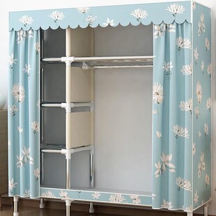 Simple Wardrobe Home Bedroom Steel Frame Thick Storage Cloth Wardrobe Rental House Assembly Cloth Hanging Wardrobe