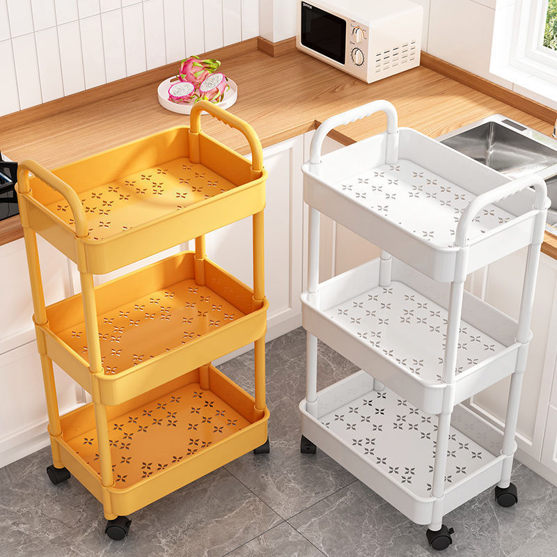 Estante de almacenamiento de carro pequeño dormitorio baño piso multicapa estante de bocadillos cocina estante de almacenamiento de artículos de bebé móviles