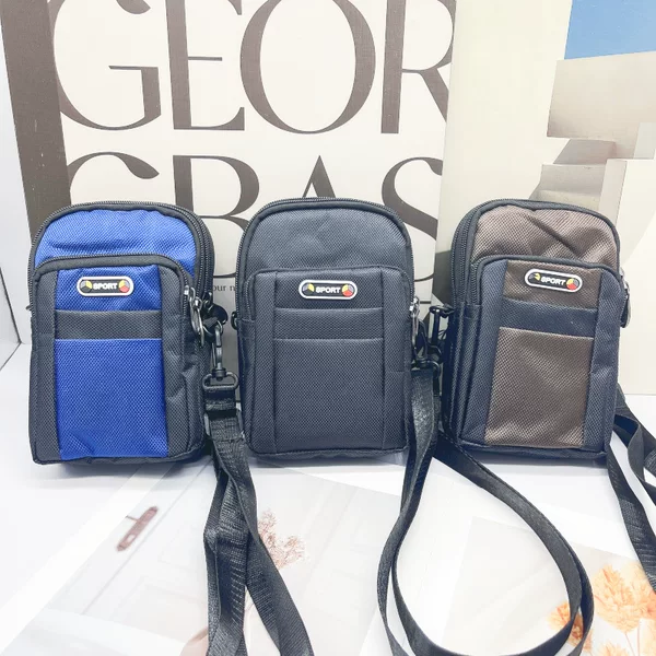Men's Fashion Canvas Mobile Phone Bag Multi-Layer Outdoor Mini Waist Bag Shoulder Bag Men's Sports Multifunctional Small Bag
