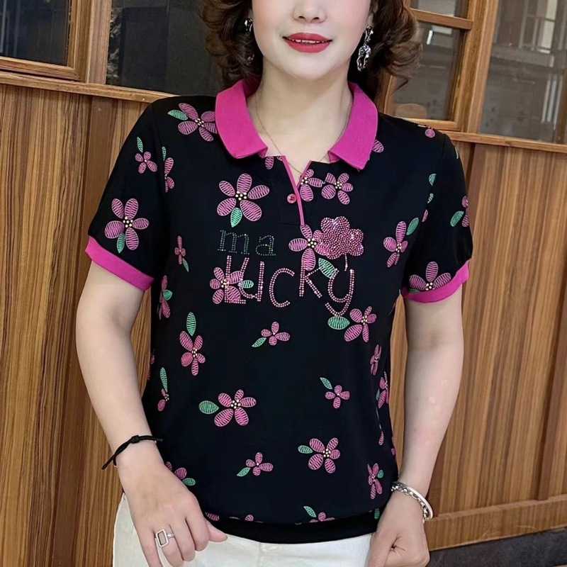 夏季新款时尚印花T恤2025洋气妈妈减龄休闲短袖显瘦上衣百搭潮流|undefined