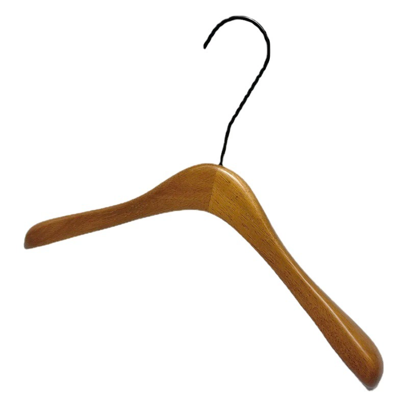 Вешалки из массива дерева цвета ореха для магазинов одежды, вешалки для детской и женской одежды, деревянные нескользящие оптом с логотипом.