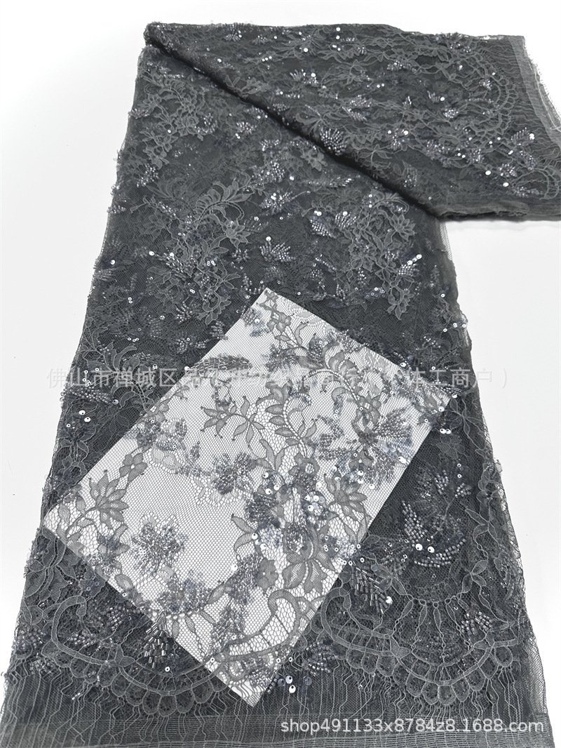 Niche Zhong lujo ligero Gao vestido vestido tela 3m encaje pestañas bordado tela de encaje bordado de perlas