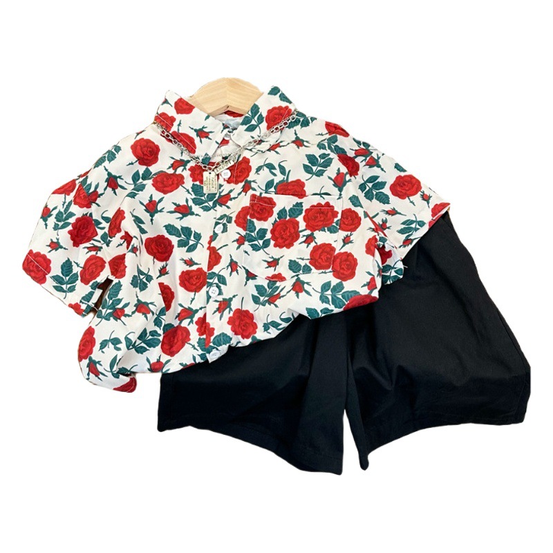 Camisa para niños 2024 verano niños y niñas floral completo impreso manga corta flor estilo occidental bebé flor camisa todo juego superior
