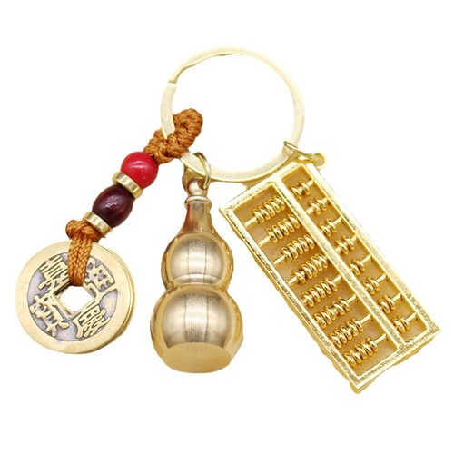Brass Five Emperors Money Keychain Opening Real Copper Gourd Alloy Activity Abacus Keychain Decoration Stall Pendant