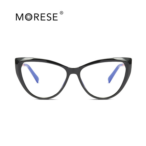 US Version TR90 Glasses, Large Frame Diamond Crystal Rim Cat-Eye Full Frame, Transparent Black Prescription-Free Glasses 2062