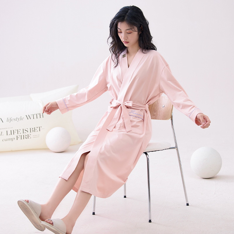 Camisón de algodón para mujer otoño nuevo traje de baño de color sólido de manga larga con cordones para mujer sexy otoño e invierno se puede usar fuera