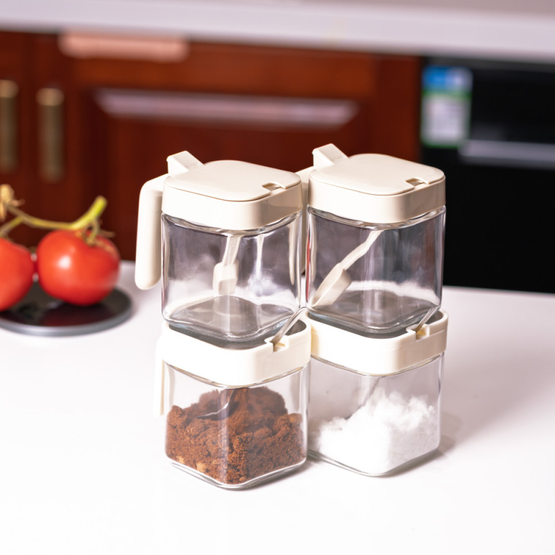 调料盒家用盐糖味精佐料分装收纳分装玻璃罐带勺密封料罐厂家批发|undefined