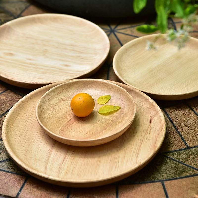 Madera de caucho japonesa pequeña y exquisita, bandeja de nueces redonda simple, bandeja de bocadillos de frutas secas para el hogar, almacenamiento en la sala de estar